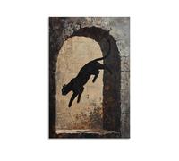 CBWVUWHJW Animal Oil Painting of A Panther Vaulting Stone Ruins with Silent Parkour Grace, Shadow Fading Into Dusk Brown. Fashionable Wall Decor - Hanging Art Poster And Mural24x36inch(60x90cm)