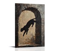 CBWVUWHJW Animal Oil Painting of A Panther Vaulting Stone Ruins with Silent Parkour Grace, Shadow Fading Into Dusk Brown. Fashionable Wall Decor - Hanging Art Poster And Mural08x12inch(20x30cm)
