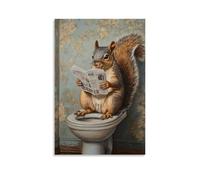 CBWVUWHJW Animal Oil Painting of A Squirrel Sitting Backwards on A Toilet, Reading Sports News with Absolute Seriousness. Fashionable Wall Decor - Hanging Art Poster And Mural24x36inch(60x90cm)