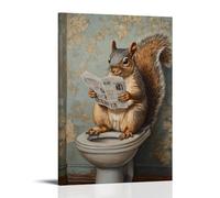 CBWVUWHJW Animal Oil Painting of A Squirrel Sitting Backwards on A Toilet, Reading Sports News with Absolute Seriousness. Fashionable Wall Decor - Hanging Art Poster And Mural08x12inch(20x30cm)