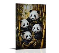 CBWVUWHJW Animal Oil Painting - Playful Pandas Among Bamboo- Black And White Harmony in Nature Fashionable Wall Decor - Hanging Art Poster And Mural24x36inch(60x90cm)