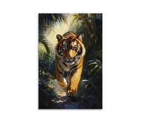 CBWVUWHJW Animal Oil Painting - Powerful Bengal Tiger Stalking Through Lush Jungle with Sunbeam Filtering Through Leaves Fashionable Wall Decor - Hanging Art Poster And Mural16x24inch(40x60cm)