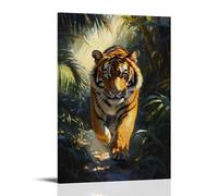 CBWVUWHJW Animal Oil Painting - Powerful Bengal Tiger Stalking Through Lush Jungle with Sunbeam Filtering Through Leaves Fashionable Wall Decor - Hanging Art Poster And Mural08x12inch(20x30cm)