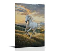 CBWVUWHJW Animal Oil Painting - Regal White Stallion Galloping Across Rolling Green Hills at Dawn Fashionable Wall Decor - Hanging Art Poster And Mural20x30inch(50x75cm)