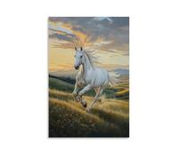 CBWVUWHJW Animal Oil Painting - Regal White Stallion Galloping Across Rolling Green Hills at Dawn Fashionable Wall Decor - Hanging Art Poster And Mural08x12inch(20x30cm)