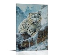 CBWVUWHJW Animal Oil Painting - Snow Leopard Camouflaged Among Icy Rocks in Himalayan Mountains Fashionable Wall Decor - Hanging Art Poster And Mural24x36inch(60x90cm)