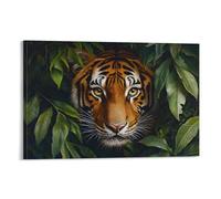 CBWVUWHJW Animal Oil Painting - Striped Majesty- A Powerful Tiger Emerging from Lush Jungle Foliage with Intense Stare Fashionable Wall Decor - Hanging Art Poster And Mural24x36inch(60x90cm)