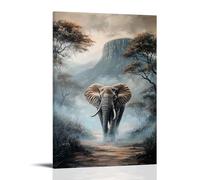 CBWVUWHJW Animal Oil Painting - Wise Old Elephant Walking Through Misty African Landscape at Dawn Fashionable Wall Decor - Hanging Art Poster And Mural24x36inch(60x90cm)