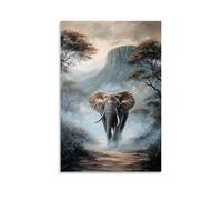 CBWVUWHJW Animal Oil Painting - Wise Old Elephant Walking Through Misty African Landscape at Dawn Fashionable Wall Decor - Hanging Art Poster And Mural12x18inch(30x45cm)