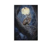 CBWVUWHJW Animal Oil Painting - Wise Old Owl at Moonlight- A Mysterious Nocturnal Guardian Perched on Ancient Oak Fashionable Wall Decor - Hanging Art Poster And Mural24x36inch(60x90cm)