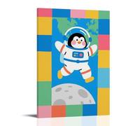 CBWVUWHJW Animal Poster, A Chubby Penguin in A Spacesuit Jumps on The Moon, with The Blue Earth behind It Fashionable Wall Decor - Hanging Art Poster And Mural20x30inch(50x75cm)