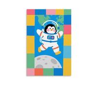 CBWVUWHJW Animal Poster, A Chubby Penguin in A Spacesuit Jumps on The Moon, with The Blue Earth behind It Fashionable Wall Decor - Hanging Art Poster And Mural20x30inch(50x75cm)