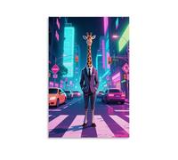 CBWVUWHJW Animal Poster, A Giraffe in A Striped Suit Stands in The Middle of An Urban Zebra Crossing Fashionable Wall Decor - Hanging Art Poster And Mural12x18inch(30x45cm)