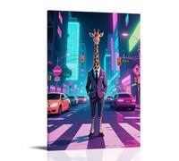 CBWVUWHJW Animal Poster, A Giraffe in A Striped Suit Stands in The Middle of An Urban Zebra Crossing Fashionable Wall Decor - Hanging Art Poster And Mural12x18inch(30x45cm)