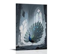 CBWVUWHJW Animal Poster, A Peacock Spreads Its Tail in A Ruined Church, Tail Feathers Reflecting Stained Glass Fashionable Wall Decor - Hanging Art Poster And Mural12x18inch(30x45cm)