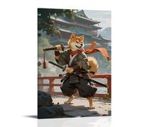 CBWVUWHJW Anthropomorphic Shiba Inu in Samurai Clothes, Holding A Long Sword on The Bridge, Wind Blowing The Scarf Fashionable Wall Decor - Hanging Art Poster And Mural12x18inch(30x45cm)