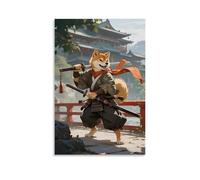 CBWVUWHJW Anthropomorphic Shiba Inu in Samurai Clothes, Holding A Long Sword on The Bridge, Wind Blowing The Scarf Fashionable Wall Decor - Hanging Art Poster And Mural16x24inch(40x60cm)