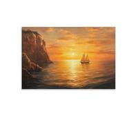 CBWVUWHJW Landscape - Golden Sunset Over The Mediterranean Cliffs Fashionable Wall Decor - Hanging Art Poster And Mural24x36inch(60x90cm)