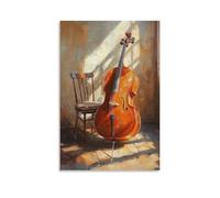 CBWVUWHJW Musical Instruments Oil Painting - Cello Leaning Against A Chair in Warm Afternoon Light Casting Long Shadows Fashionable Wall Decor - Hanging Art Poster And Mural08x12inch(20x30cm)