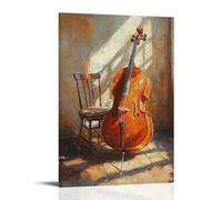 CBWVUWHJW Musical Instruments Oil Painting - Cello Leaning Against A Chair in Warm Afternoon Light Casting Long Shadows Fashionable Wall Decor - Hanging Art Poster And Mural20x30inch(50x75cm)