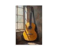 CBWVUWHJW Musical Instruments Oil Painting- Classical Guitar Leaning Against A Sunlit Window, Casting Delicate Shadows Fashionable Wall Decor - Hanging Art Poster And Mural12x18inch(30x45cm)