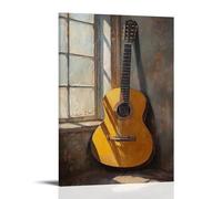 CBWVUWHJW Musical Instruments Oil Painting- Classical Guitar Leaning Against A Sunlit Window, Casting Delicate Shadows Fashionable Wall Decor - Hanging Art Poster And Mural24x36inch(60x90cm)