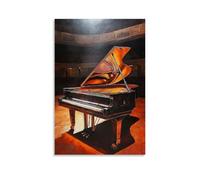 CBWVUWHJW Musical Instruments Oil Painting- Grand Piano in An Empty Concert Hall, Keys Glowing Under Dramatic Stage Lighting Fashionable Wall Decor - Hanging Art Poster And Mural20x30inch(50x75cm)
