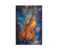CBWVUWHJW Musical Instruments Oil Painting- Surreal Floating Cello Against Cosmic Background, Dreamlike Musicality Fashionable Wall Decor - Hanging Art Poster And Mural08x12inch(20x30cm)