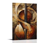 CBWVUWHJW Musical Instruments Oil Painting- Timeless Cello Curves Rendered in Warm Earth Tones And Golden Highlights Fashionable Wall Decor - Hanging Art Poster And Mural20x30inch(50x75cm)