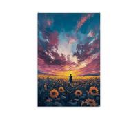 CBWVUWHJW Scenery Poster Endless Sunflower Fields Stretching to The Horizon Under Dramatic Sunset Clouds Fashionable Wall Decor - Hanging Art Poster And Mural08x12inch(20x30cm)