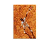 CBWVUWHJW Sports Poster Tennis Player Serving with Wooden Racket at Clay Court Fashionable Wall Decor - Hanging Art Poster And Mural20x30inch(50x75cm)