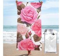 CBXYFCBC Beach Towel Floral Flower Rose Pink Soft Quick Dry Super Absorbent Microfiber Beach Towels, Lightweight Large Bath Towel For Travel, Swimming, Camping, Yoga