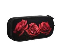 CBXYFCBC Cute Red Rose and Black Leaves Large Pencil Case â€“ Big Capacity Pencil Bag with Compartments, Pen Pouch Double Zipper, Pencase for Middle, High School, College Students, Boys & Girls