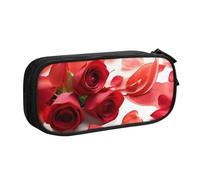 CBXYFCBC Cute Rose and Red Petal Large Pencil Case – Big Capacity Pencil Bag with Compartments, Pen Pouch Double Zipper, Pencase for Middle, High School, College Students, Boys & Girls