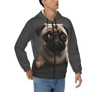 CBXYFCBC Fashion Men'S Full Zipper Hoodies Hooded Sweatshirt Cute Pretty Pug Dog Print - Soft, Comfortable, Casual Pullover Long Sleeve Drawstring Hoody Top Jacket With Pockets
