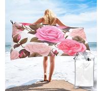 CBXYFCBC Floral Flower Rose Pink Beach Towel â€“ Soft Quick Dry Super Absorbent Microfiber Beach Towels, Lightweight Large Bathroom Bath Towel For Travel, Swimming, Camping, Yoga