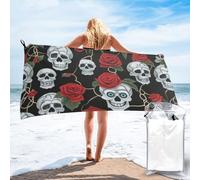 CBXYFCBC Skull And Red Rose Beach Towel â€“ Soft Quick Dry Super Absorbent Microfiber Beach Towels, Lightweight Large Bathroom Bath Towel For Travel, Swimming, Camping, Yoga
