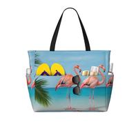 CBXYFCBC Stylish Flamingo In Water Large Capacity Beach Tote Bag For Women | Waterproof Sandproof Lightweight Shoulder Bag With Zipper | Foldable Travel Pool Shopping Holiday Gym Handbag