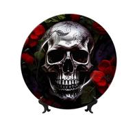 CBXYFCBC Stylish Halloween Skull Bone China Decorative Plates With Display Stand, Cute 6 Inch, 7 Inch,8 Inch,10 Inch, Decorative Porcelain Dinner Plates For Home, Office, And Study Decor