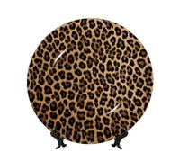 Cbxyfcbc Stylish Leopard Print Bone China Decorative Plates With Display Stand, Cute 6 Inch, 7 Inch,8 Inch,10 Inch, Decorative Porcelain Dinner Plates For Home, Office, And Study Decor