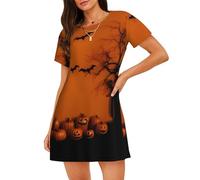 CBXYFCBC Womens Nightdress Short Sleeve Nighties Crew Neck Orange Halloween Party Nightshirts T-Shirt Dress Soft Loungewear - Comfortable Sleepwear For Women