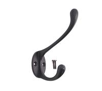 CC Cast Iron COAT HOOK - Victorian style - BLACK FINISH with DOMED HEADED SLOTTED SCREWS. (1 hook)