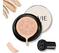 CC Cream Foundation with Mushroom Head Air Cushion for Even Coverage - Lightweight Hydrating Formula Infused with Hyaluronic Acid Vitamin E Provides Natural Dewy Finish Suitable (Warm)