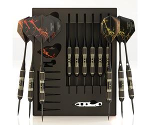 CC-Exquisite Professional Steel Tip Darts Set - 6 x 22g Brass Barrels with 12 Flights Standard/Slim, 12 Aluminum Shafts 35/48mm, 12 O-Rings, Dart