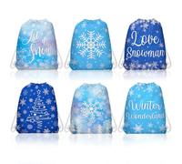CC HOME 12Pcs Blue Snowflake Drawstring Bags, Winter Wonderland Gift Candy Treat Bags, Christmas Theme Party Favor Bags for Baby Shower Kids Girls Boys Birthday Party Decorations 10.6 x 13.4 inch