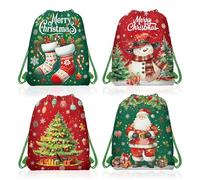 CC HOME 12Pcs Santa Snowman Drawstring Bags, Xmas Tree Snowflake Gift Candy Treat Bags, Christmas Theme Party Favor Bags for Baby Shower Kids Girls Boys Birthday Party Decorations 10.6 x 13.4 inch