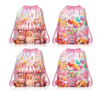 CC HOME 12Pcs Watercolor Candy Drawstring Bags, Lollipop Gift Candy Treat Bags, Candyland Theme Party Favor Bags for Baby Shower Kids Girls Boys Birthday Party Decorations 10.6 x 13.4 inch