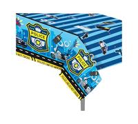 CC HOME 1Pc Police District Party Plastic Tablecloth 54 x 87 Inch Long Table Cover, Police Car Badge Party Tablecover for Police Game Theme Kids Baby Shower Birthday Dinner Picnic Kitchen Event