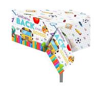 CC HOME 2Pc Back to School Party Plastic Tablecloth 54 x 87 Inch Long Table Cover, Opening Season Party Tablecover for Welcome School Theme Kids Baby Shower Birthday Dinner Picnic Kitchen Event
