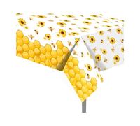 CC HOME 2Pc Bees Party Plastic Tablecloth 54 x 87 Inch Long Table Cover, Honey Sunflower Honeycomb Daisy Party Tablecover for Bee Kids Baby Shower Birthday Dinner Picnic Kitchen Event